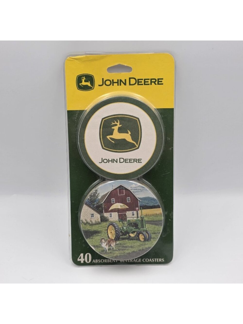 John Deere Beverage Coasters Set 40 Tractor Barn Collie Deer Logo New